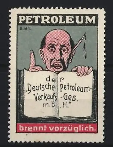 Reklamemarke Deutsche Petroleum-Verkaufs-Ges. m.b.H., Petroleum, Mann mit Buch