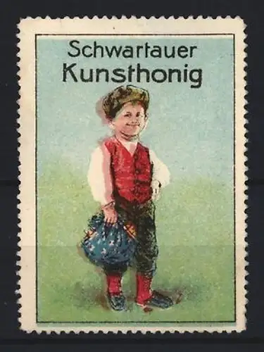 Reklamemarke Schwartauer Kunsthonig, Junge mit Tasche