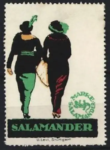 Reklamemarke Stuttgart, Salamander Schuhe, zwei gehende Frauen, U. Levi