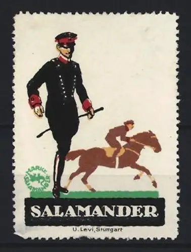 Reklamemarke Stuttgart, Salamander Schuhe, Offizier und Reiter auf Pferd