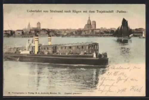 AK Stralsund, Überfahrt nach Rügen mit dem Trajektschiff Putbus