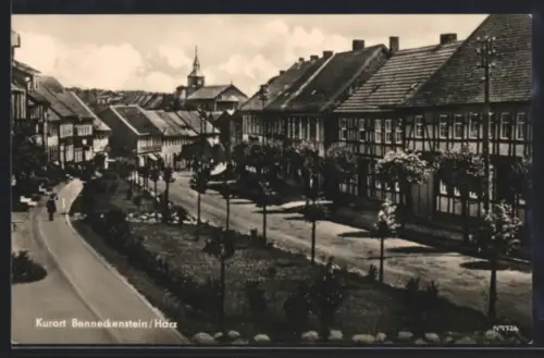 AK Benneckenstein /Harz, Ortsansicht mit Fachwerkhäusern und Kirche