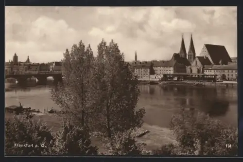 AK Frankfurt a. O., Oderbrücke, Stadtkirche, Stadtansicht