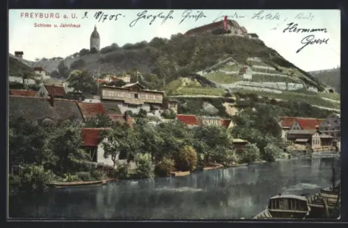 AK Freyburg a. U., Schloss, Jahnhaus, Flussufer