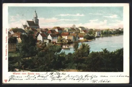 AK Waren, Ansicht vom Stüde mit Kirche