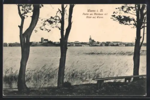 AK Waren i. M., Partie am Müritzsee mit Blick auf Waren