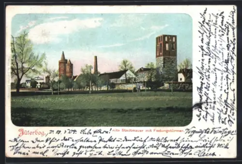 AK Jüterbog, Alte Stadtmauer mit Festungstürmen