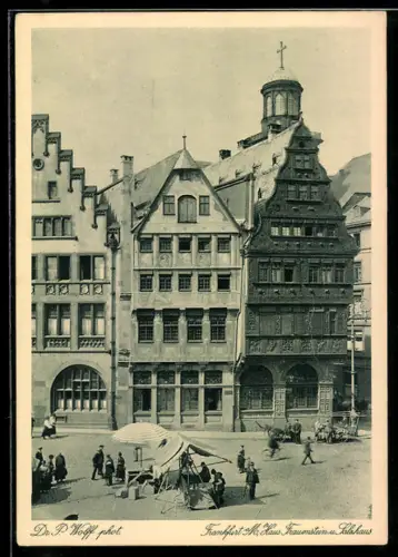 AK Alt-Frankfurt, Strassenpartie mit Haus Frauenstein und Salzhaus