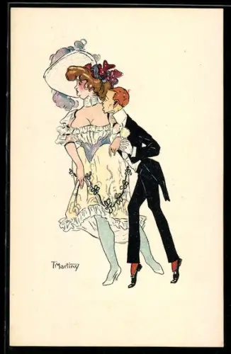 Künstler-AK sign. Martiny: Schöne Frau mit kleinem Mann am Arm