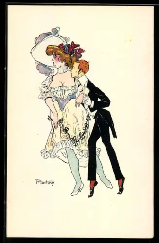 Künstler-AK T. Martiny: ungleiches Paar, kurvige Dame und magerer Herr