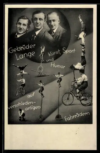 AK Akrobaten Gebrüder Lange, Kunst, Sport und Humor auf Fahrrädern