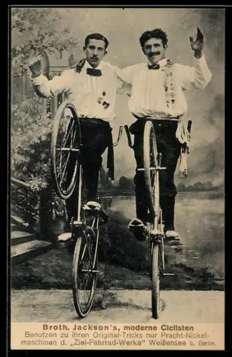 AK Broth. Jackson`s, Moderne Ciclisten, Radsport-Akrobaten