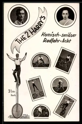 AK The two Harry`s, Radsport-Akrobaten