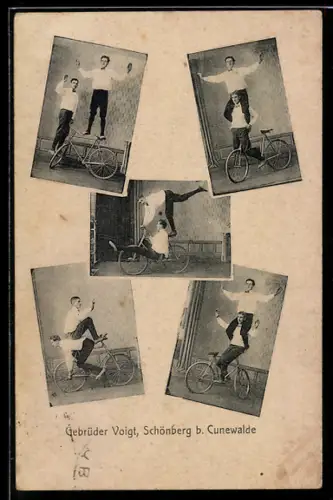 AK Schönberg b. Cunewalde, Gebrüder Voigt, Radsport-Akrobaten