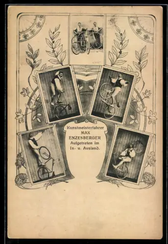 Passepartout-AK Kunstmeisterfahrer Max Enzesberger, Radsport-Akrobat