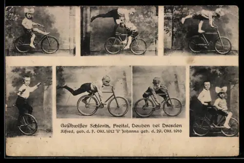 AK Deuben-Freital bei Dresden, Geschwister Schieritz, Alfred und Johanna, Radsport-Akrobaten