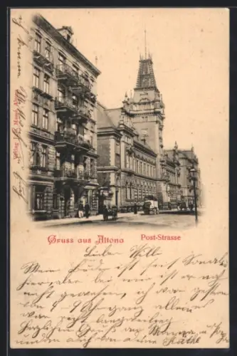 AK Hamburg-Altona, Post-Strasse mit Turmgebäude