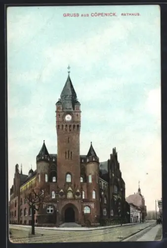 AK Berlin-Köpenick, Cöpenick, Rathaus mit Strassenkreuzung, Kirche