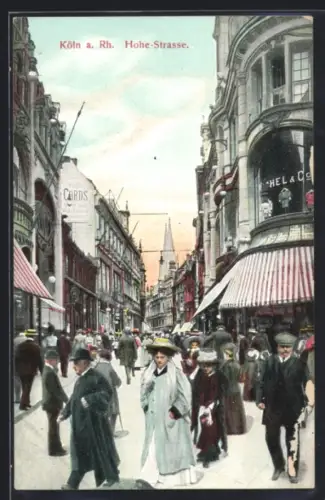 AK Köln a. Rh., Hohe-Strasse, Geschäftsstrasse, Passanten, Domblick
