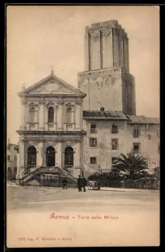 AK Roma, Torre delle Milizie con chiesa e palme in primo piano