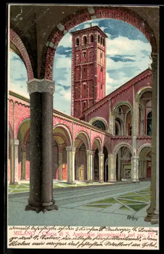 Künstler-AK Milano, Chiesa di S. Ambrogio incominciata nel sec. IV