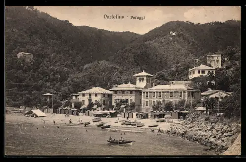AK Portofino, Paraggi, Vista sul mare con case e colline sullo sfondo