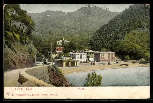 AK Portofino, Paragi con vista sulla baia e ville storiche circondate da colline boscose