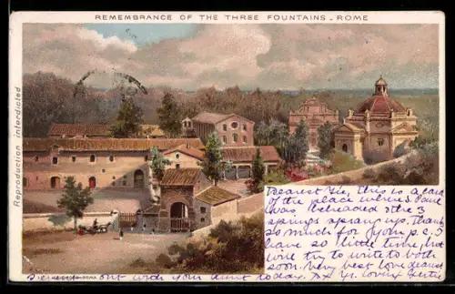 Lithographie Roma, Veduta delle Tre Fontane con edifici storici e paesaggio circostante