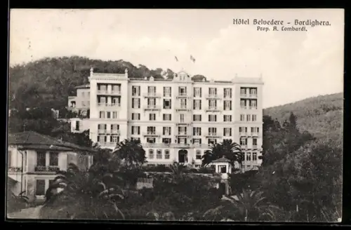 AK Bordighera, Hôtel Belvedere e giardini lussureggianti
