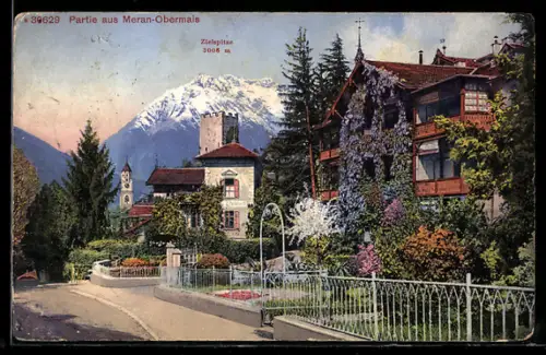 AK Meran-Obermais, Parte di Merano-Obermais con vista su case e montagne innevate