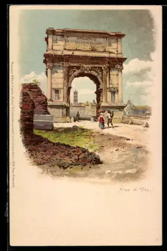 Lithographie Roma, Arco di Tito con figure in primo piano