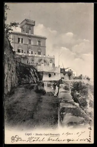 AK Capri, Strada Capri-Anacapri, vista del Grand Hotel sul promontorio roccioso
