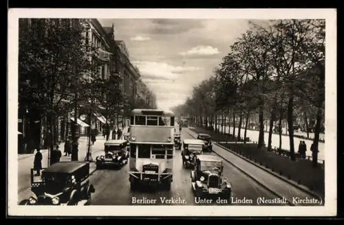 AK Berlin, Unter den Linden Ecke Neustädtische Kirchstrasse, Berliner Verkehr