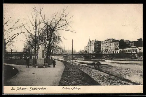 AK Saarbrücken-St. Johann, Louisen-Anlage mit Denkmal