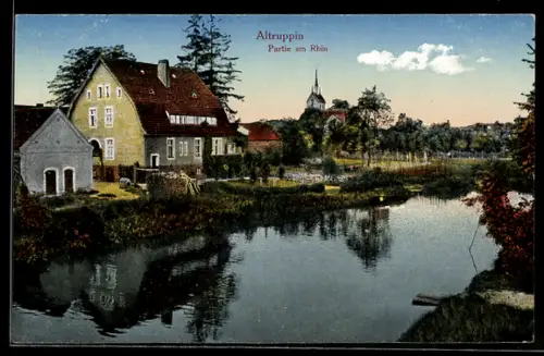 AK Altruppin, Partie am Rhin mit Blick zur Kirche