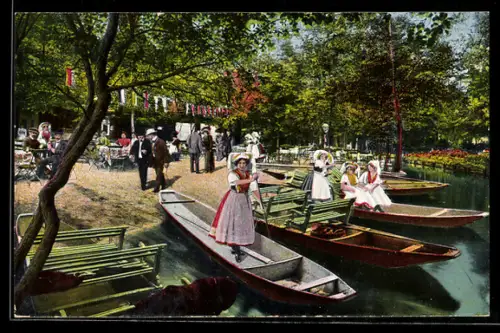 AK Lehde, Frauen in Tracht beim Gasthaus Zum fröhlichen Hecht