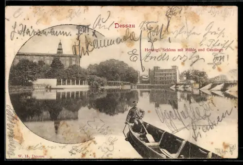 AK Dessau, Herzogliches Schloss mit Mühle und Gestänge
