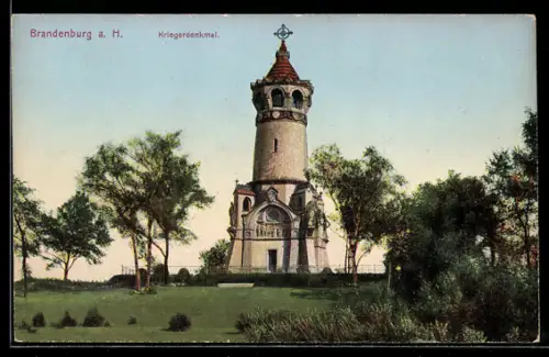 AK Brandenburg a. H., Das Kriegerdenkmal im Sonnenschein