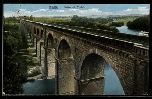 AK Görlitz, Neissepartie mit Viadukt
