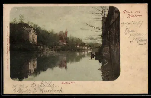 AK Zwickau i. S., Blick auf das Muldenufer