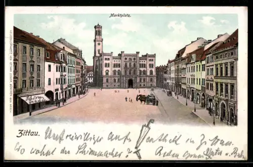 AK Zittau, Marktplatz mit Rathaus