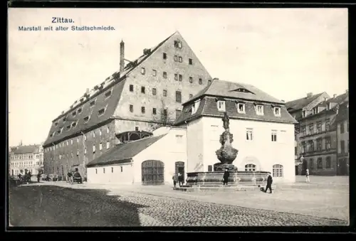 AK Zittau, Marstall mit alter Stadtschmiede in der Neustadt