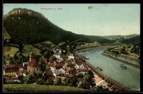 AK Königstein a. Elbe, Teilansicht mit Kirche