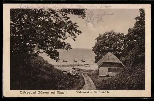 AK Göhren, Südstrand mit Fischerhütte