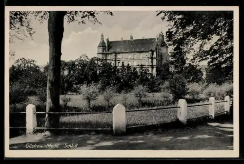 AK Güstrow /Meckl., Schloss mit Strassenpartie