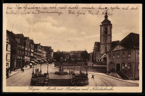 AK Siegen, Markt mit Rathaus und Nikolaikirche