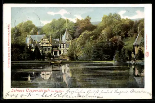 AK Solingen, Schloss Caspersbruch mit Teich