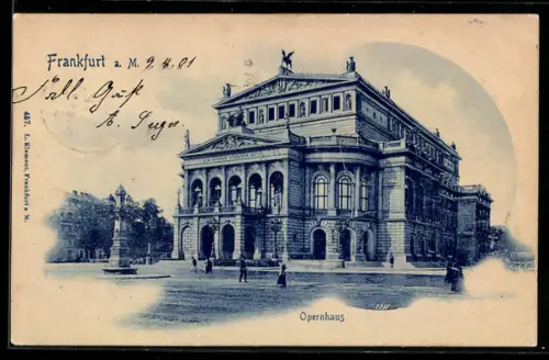 AK Frankfurt a. M., Opernhaus mit Denkmal