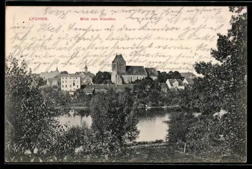 AK Lychen, Blick vom Kienofen mit Kirche
