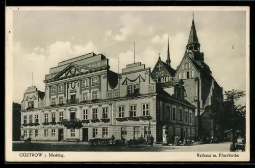 AK Güstrow i. Mecklbg., Rathaus mit Pfarrkirche